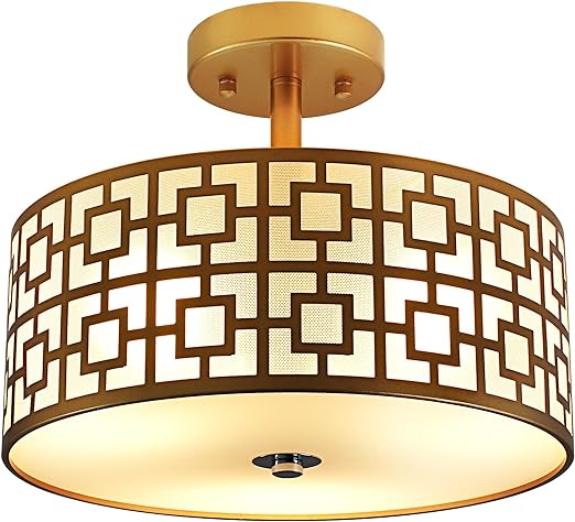 Modern Semi Flush Ceiling Light Fixture, 3-Light Bedroom Ceiling Drum Light, Entry Light Fixtures