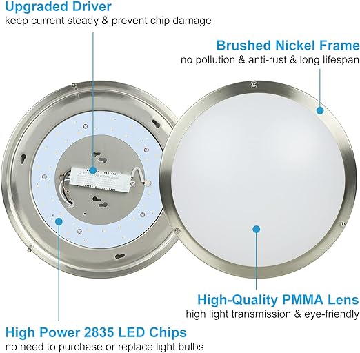 30W Modern Dimmable LED Flush Mount Ceiling Light Fixture with Remote-13.31 Inch Round Close to Ceiling Lights