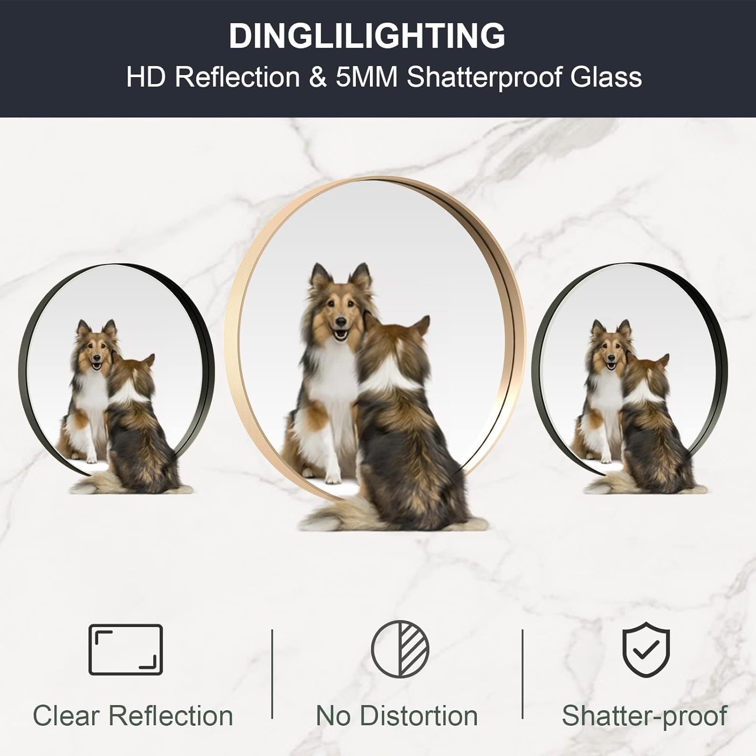 Round Vanity Mirror, 24 Inch Circle Bathroom Mirror, Gold Metal Framed Mirrors, Aluminum Alloy Wall Mounted Mirror