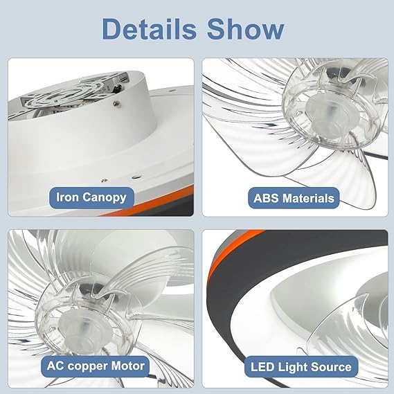 Modern Ceiling Fans with Lights, 360-Degree Rotation Low Profile Ceiling Fans with Lights and Remote, Dimmable LED Reversible Timing