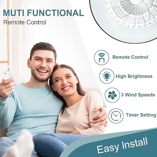 Low Profile Ceiling Fan with Light, 22.5'' LED Dimmable Ceiling Fans with Lights and Remote, Modern Bladeless Enclosed Ceiling Fan