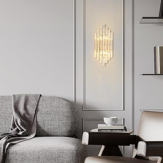 Crystal Wall Lights Modern Elegant Wall Sconce Lighting Metal Wall Mount Light Fixtures with Clear Crystal, for Bedroom Living Dining Room (Gold)