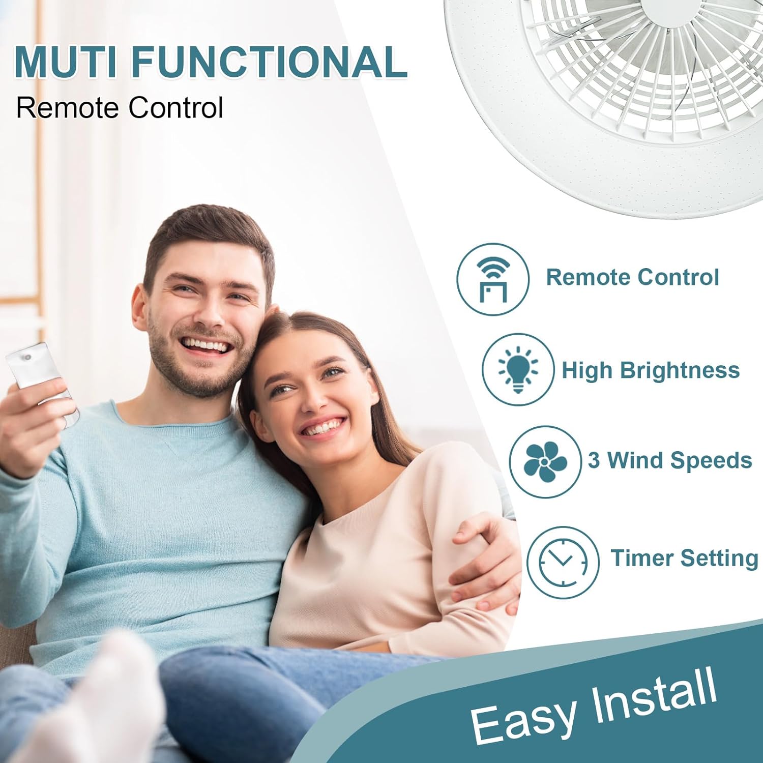 Low Profile Ceiling Fan with Light, 22.5'' LED Dimmable Ceiling Fans with Lights and Remote, Modern Bladeless Enclosed Ceiling Fan Flush Mount