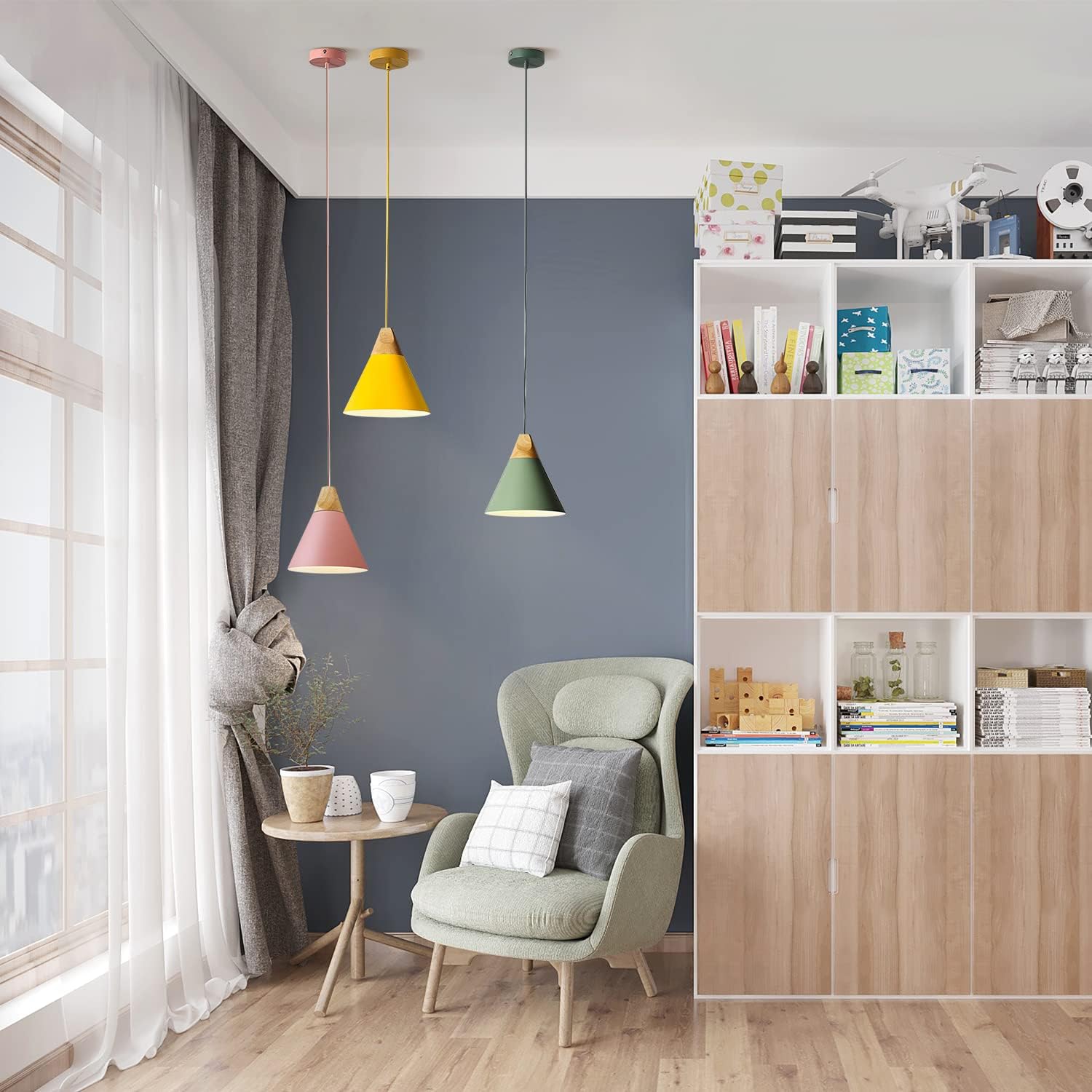 Modern Cone Pendant Light 3-Pack Nordic Macaron Pendant Light Minimalist Adjustable Hanging Light Ceiling Mount Kitchen Island Pendant Lighting (Small)