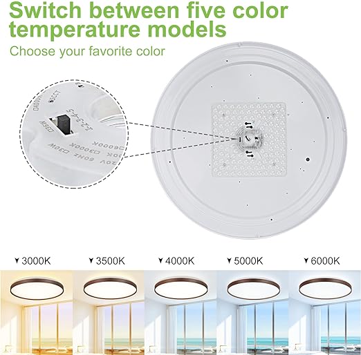 45W Modern LED Flush Mount Ceiling Light, 23 Inch Thin Round Close to Ceiling Light, Wood Grain Low Profile Light