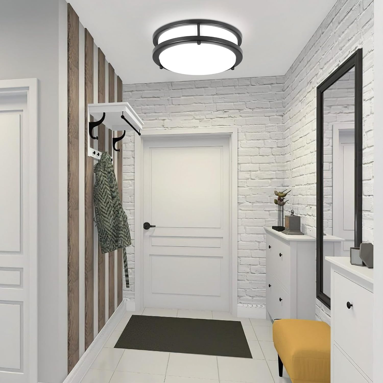 24W LED Ceiling Light Fixture, 10in Flush Mount Ceiling Light, Black Lamp