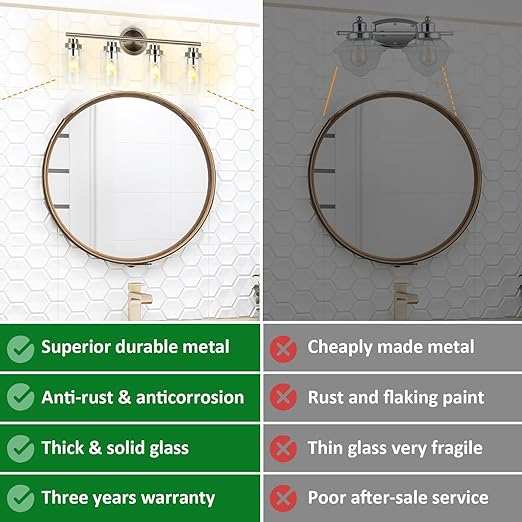 Bathroom Light Fixtures, Silver 4-Light Wall Sconces Lighting with Clear Glass Shade, Bath Vanity Light