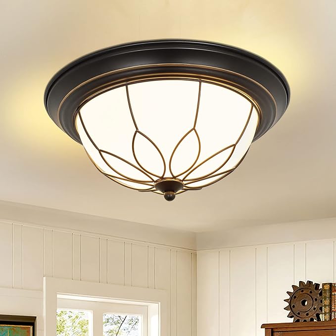 Flush Mount Ceiling Light, 13 Inch 2-Light Farmhouse Close to Ceiling Light Fixture