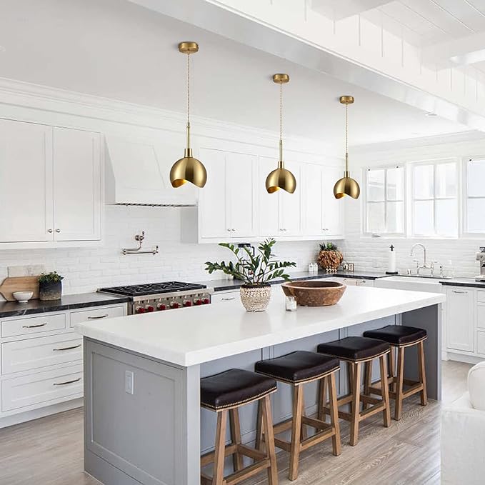 Modern Gold Pendant Light Fixture Mini Brushed Brass Farmhouse Pendant Lights Kitchen Island Hallway Foyer Pendant Lighting Mid Century Vintage Industrial Hanging Ceiling Lamp