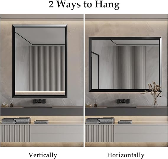 40 x 30 Inch Bathroom Mirrors for Vanity, Black Wall Mirror for Bathroom in Rectangular Aluminum Alloy Metal Frame