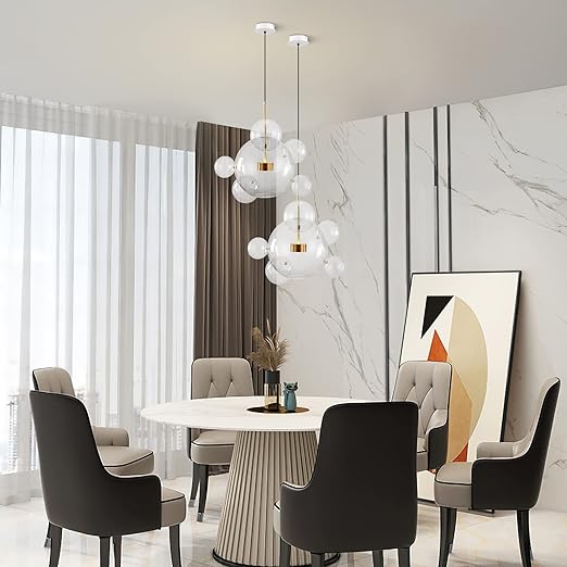 Modern Globe Bubble Chandelier 6-Light Clear Glass Ball Sputnik Chandelier Pendant Light Mid Century Gold Kitchen Island Pendant Lighting Adjustable Pendant Light