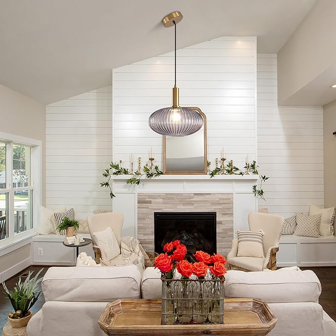 Mid Century Modern Gold Glass Pendant Lighting Smoke Grey Globe Kitchen Island Pendant Lamp Industrial Brass Gold Hanging Ceiling Light Fixture Adjustable Round Ball Pendant Light