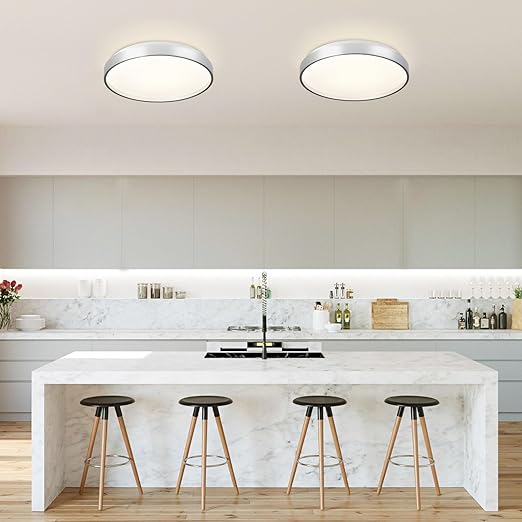 24W Modern LED Flush Mount Ceiling Light, 13 Inch Silver Low Profile Light Fixture, Thin Round Close to Ceiling Light