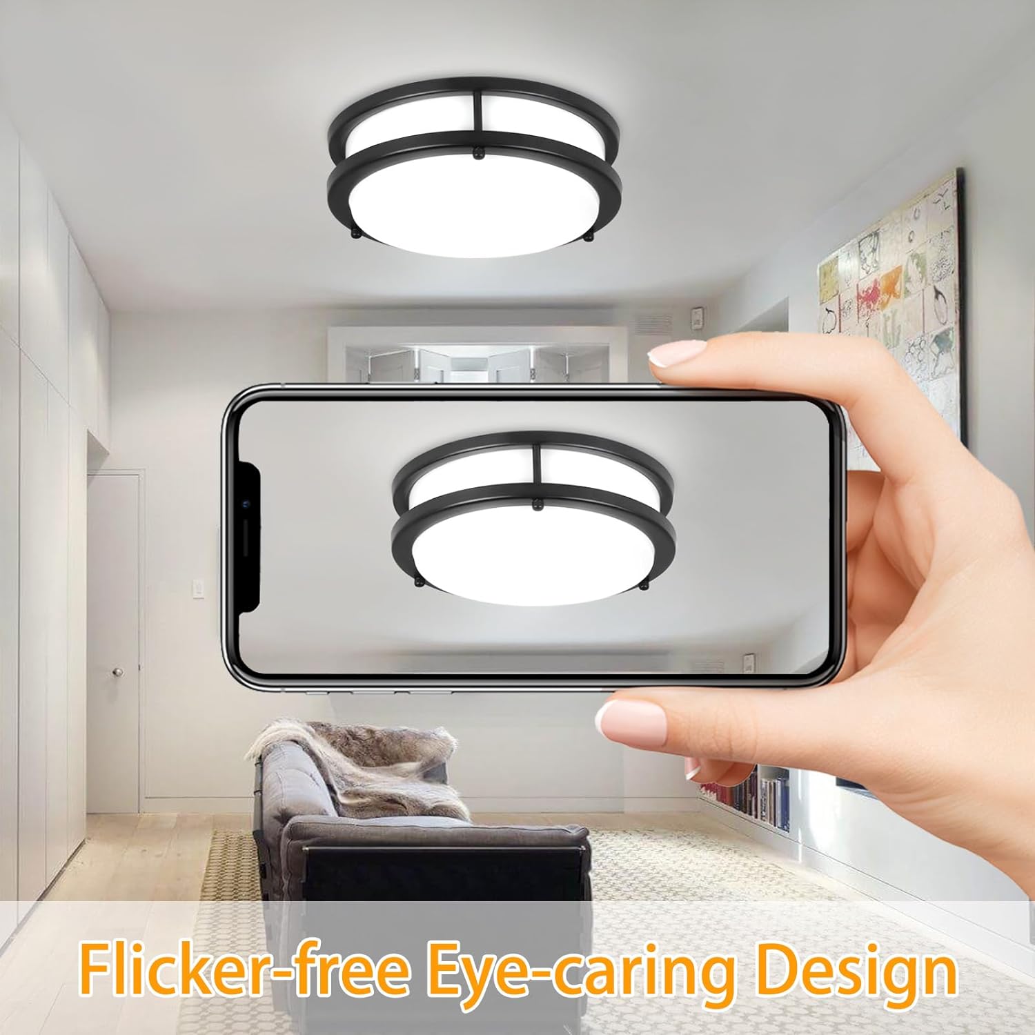 24W LED Ceiling Light Fixture, 10in Flush Mount Ceiling Light, Black Lamp