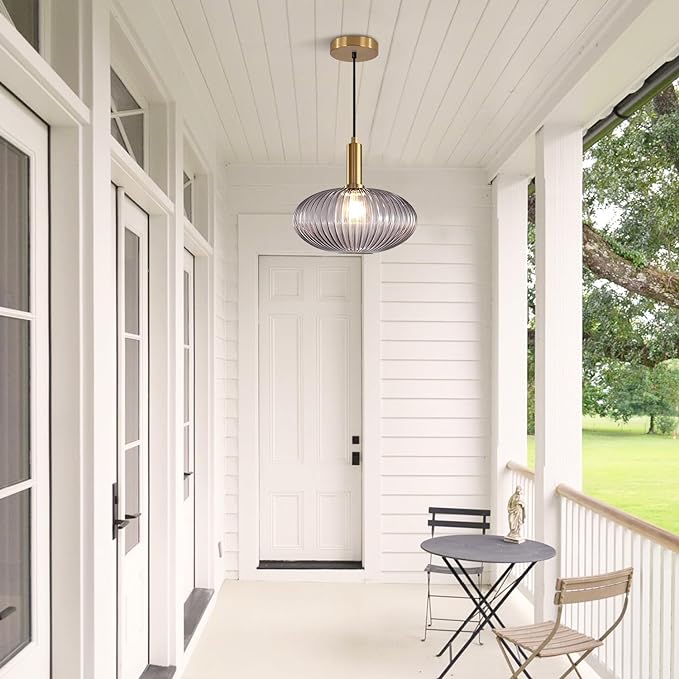 Mid Century Modern Gold Glass Pendant Lighting Smoke Grey Globe Kitchen Island Pendant Lamp Industrial Brass Gold Hanging Ceiling Light Fixture Adjustable Round Ball Pendant Light