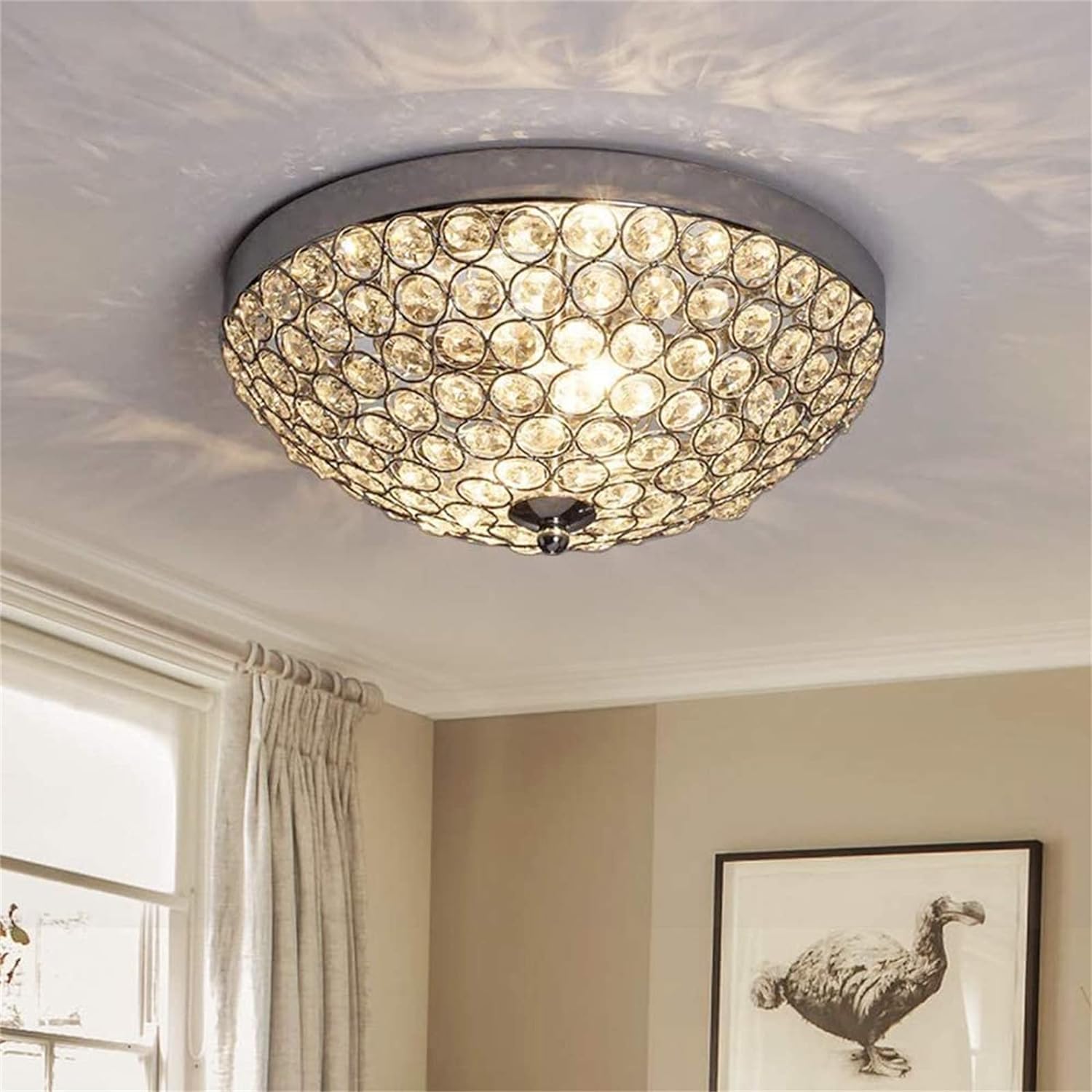 Modern Flush Mount Crystal Ceiling Light, 2-Light Small Chandelier Close to Ceiling Light Fixtures