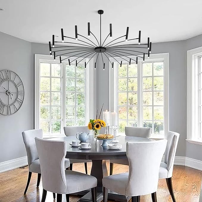 24 Lights Black Metal Sputnik Chandelier Mid Century Modern Flush Mount Ceiling Light Fixture Farmhouse Vintage Kitchen Island Sputnik Chandelier Lighting (24-Light)