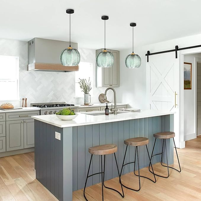 Modern Green Striped Glass Pendant Light Nordic Ribbed Glass Pendant Light Green Pumpkin Pendant Light 1-Light Classic Glass Globe Round Pendant Lighting