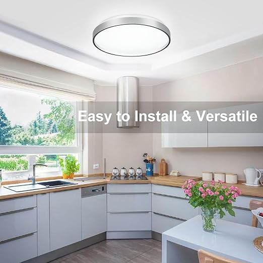 24W Modern LED Flush Mount Ceiling Light, 13 Inch Silver Low Profile Light Fixture, Thin Round Close to Ceiling Light