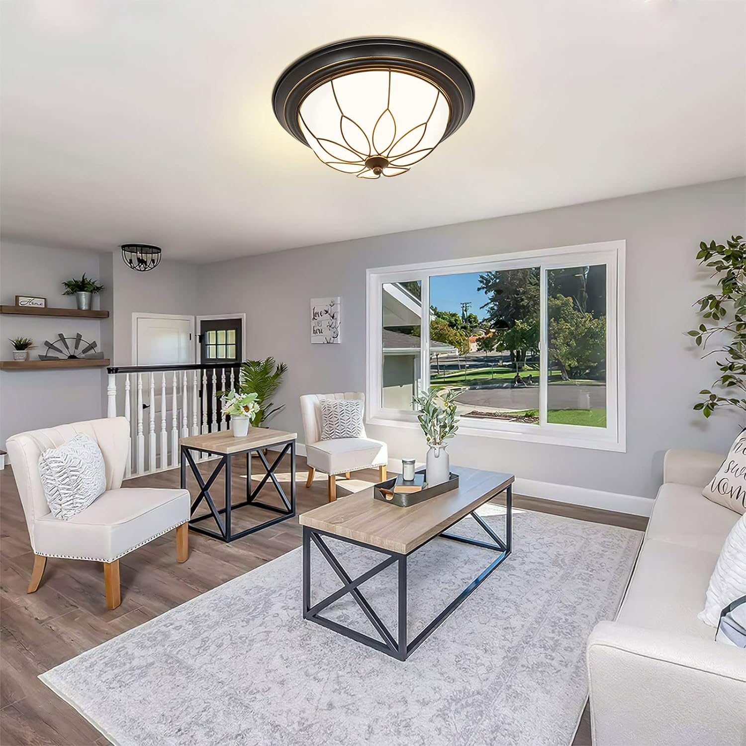 Flush Mount Ceiling Light, 13 Inch 2-Light Farmhouse Close to Ceiling Light Fixture