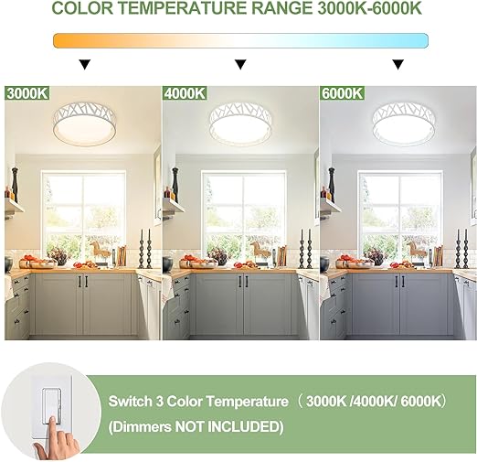 24W LED Flush Mount Ceiling Light, 15 Inch Dimmable Round Ceiling Light Fixture, Modern White Close to Ceiling Lights