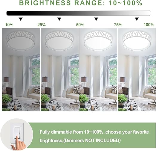 24W LED Flush Mount Ceiling Light, 15 Inch Dimmable Round Ceiling Light Fixture, Modern White Close to Ceiling Lights