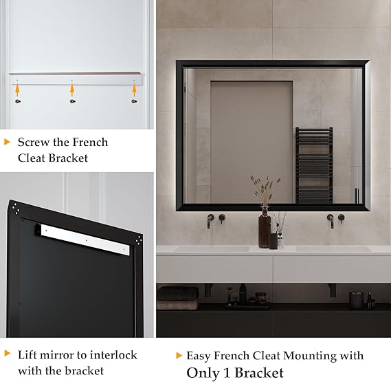 40 x 30 Inch Bathroom Mirrors for Vanity, Black Wall Mirror for Bathroom in Rectangular Aluminum Alloy Metal Frame