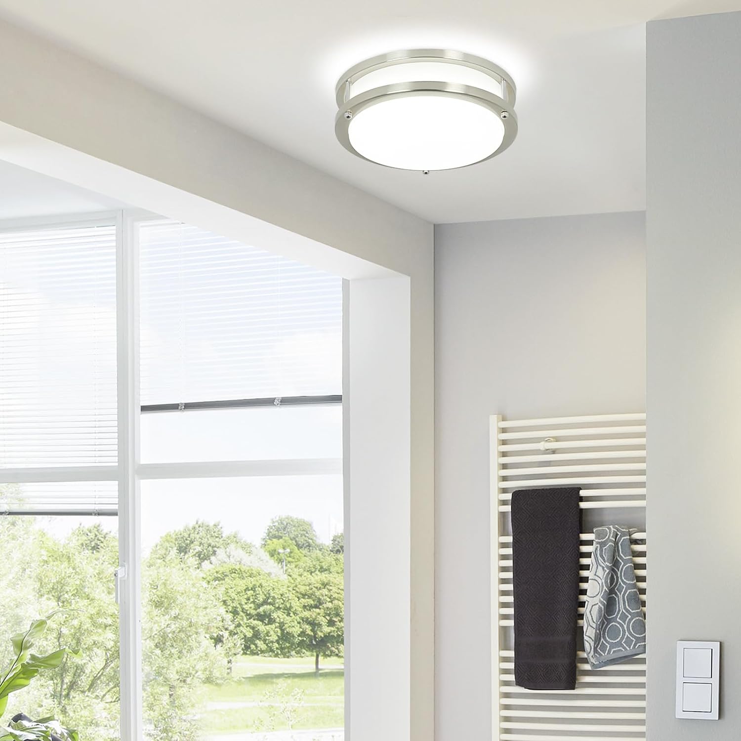 24W LED Ceiling Light Fixture, 10 in Flush Mount Ceiling Light, Brushed Nickel Round Lamp