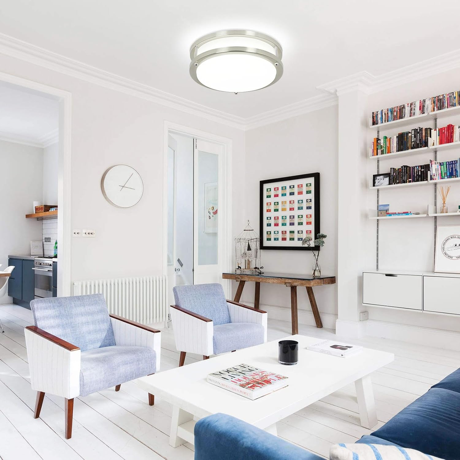 24W Modern LED Flush Mount Ceiling Light with Remote, 10 Inch Dimmable Nickel Round Ceiling Lighting Fixture