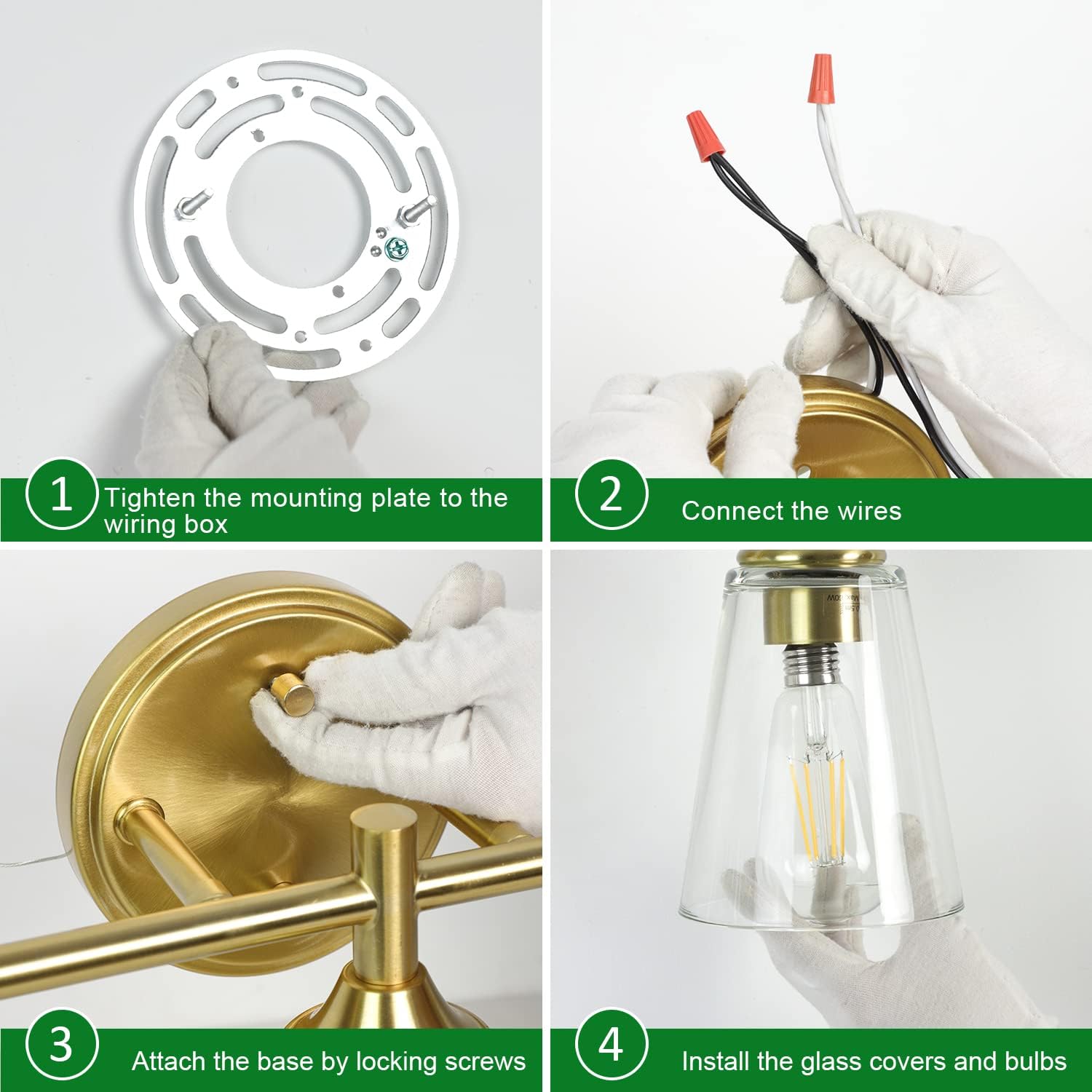 3-Light Modern Wall Light Fixture, Bathroom Vanity Light Over Mirror with 3 Clear Glass Shade