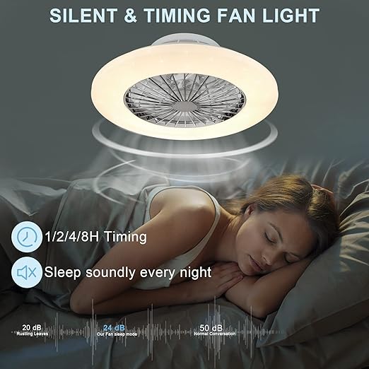 Ceiling Fan with Led Lights, 20'' Modern Ceiling Fan with Remote Control and Light for Indoor Bedroom Living Room Kitchen