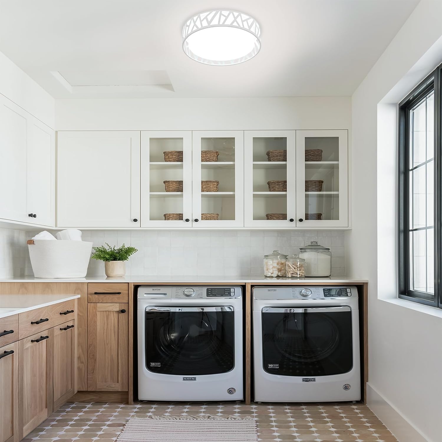 24W LED Flush Mount Ceiling Light, 15 Inch Dimmable Round Ceiling Light Fixture, Modern White Close to Ceiling Lights