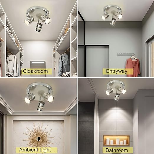 Industrial Directional Track Light Led, Indoor Round Ceiling Spot Lighting 3-Light for Living Room, Dining Room, Offices, Bedroom,