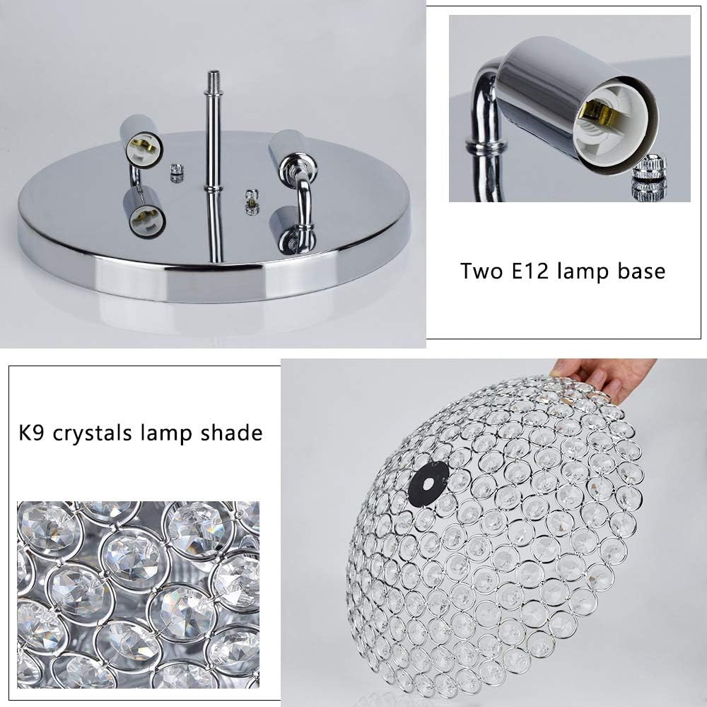 Modern Flush Mount Crystal Ceiling Light, 2-Light Small Chandelier Close to Ceiling Light Fixtures