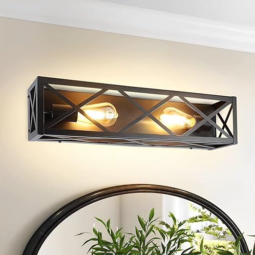 2-Light Industrial Bathroom Vanity Lighting Fixtures, Vintage Brown Metal Farmhouse Wall Sconces Lights, Bath Wall Mounted Porch Wall Lamp