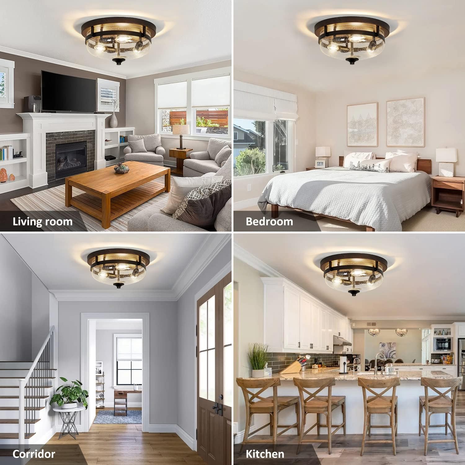 3-Light Flush Mount Ceiling Light, 15 Inch Industrial Close to Ceiling Light Fixture, Farmhouse Ceiling Lighting