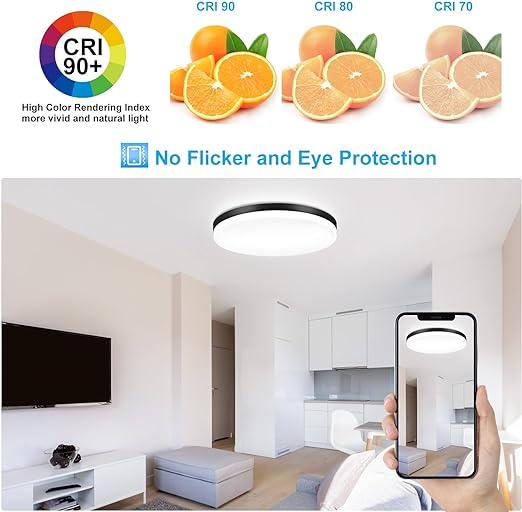 Dimmable LED Flush Mount Ceiling Light Fixture with Remote, Black 13Inch 24W 3000K-6000K Light Color Adjustable, Modern Ultra-Thin Round Close to Ceiling Light