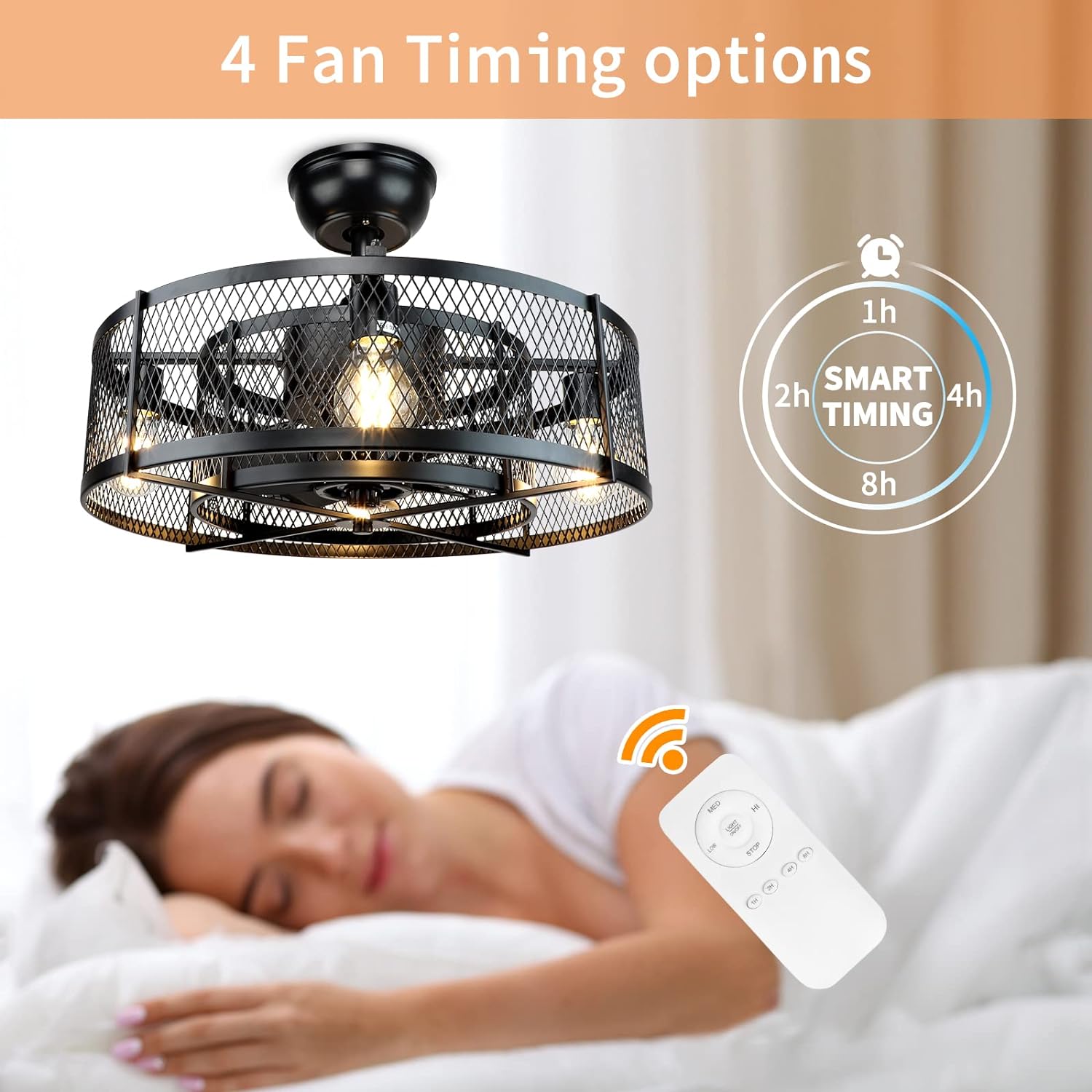 20Inch Caged Ceiling Fan with Light, Farmhouse Ceiling Fan Lights with Remote, Industrial Ceiling Fans