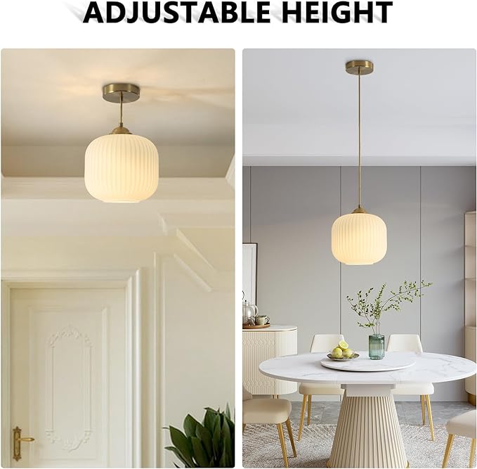 Modern Gold White Glass Pendant Light Contemporary Brass Metal Kitchen Island Dining Pendant Light Industrial Large Globe Pendant Lamp 1-Light Round Ball Hanging Lighting Fixture