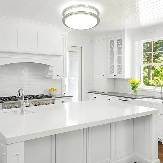 24W LED Ceiling Light Fixture, 10 in Flush Mount Ceiling Light, Brushed Nickel Round Lamp