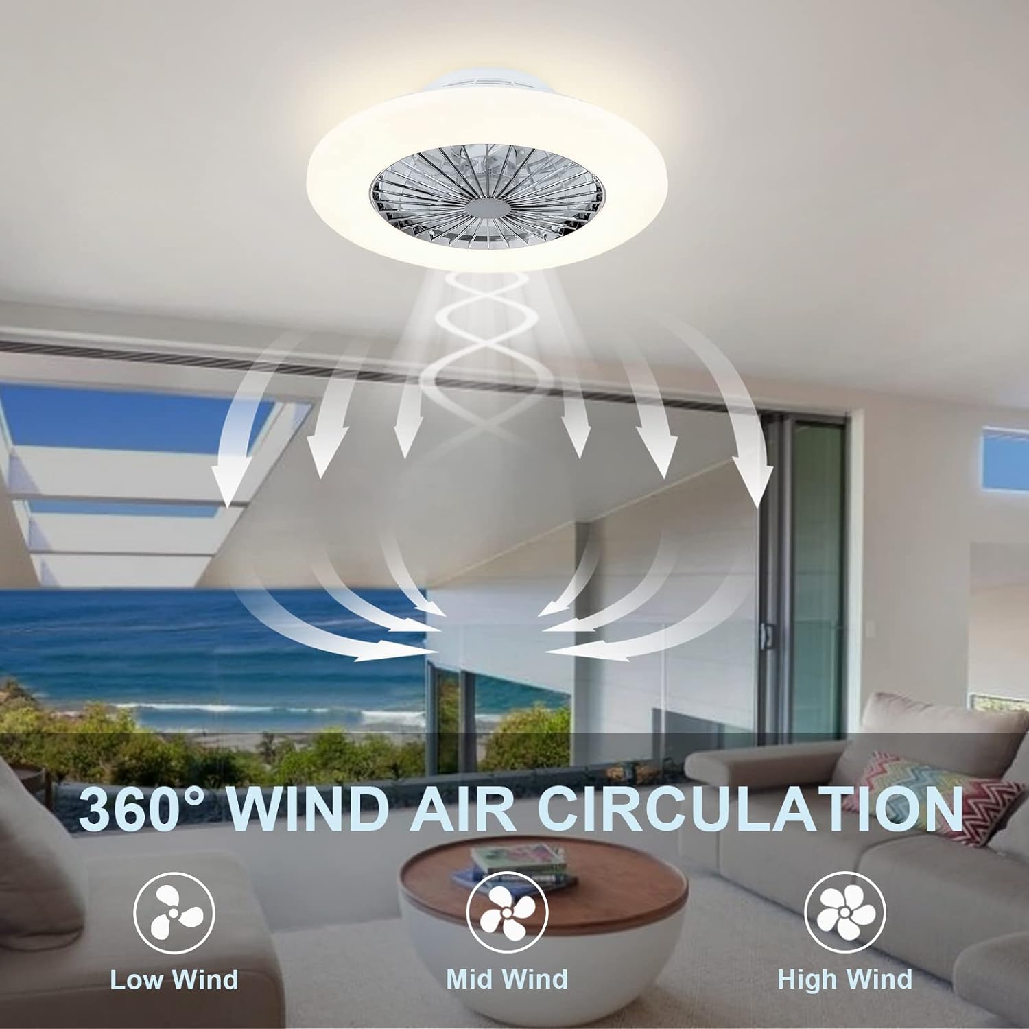 Ceiling Fan with Led Lights, 20'' Modern Ceiling Fan with Remote Control and Light for Indoor Bedroom Living Room Kitchen