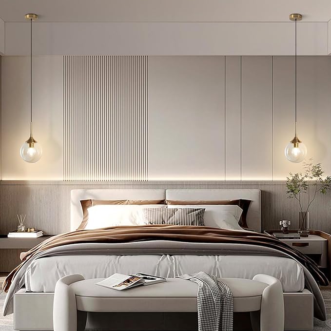 Mid Century Modern Pendant Chandelier 1-Light Gold Glass Globe Pendant Light Brushed Brass Pendant Light Large Kitchen Pendant Lighting Over Island (Amber)