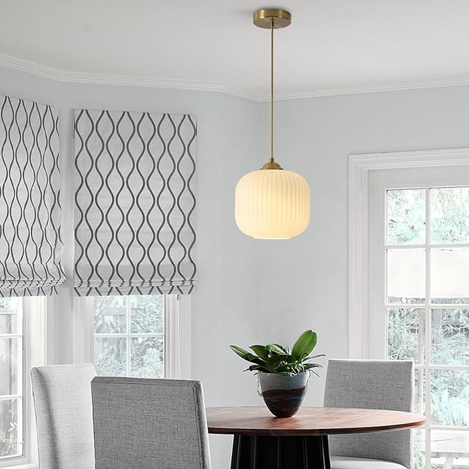 Modern Gold White Glass Pendant Light Contemporary Brass Metal Kitchen Island Dining Pendant Light Industrial Large Globe Pendant Lamp 1-Light Round Ball Hanging Lighting Fixture