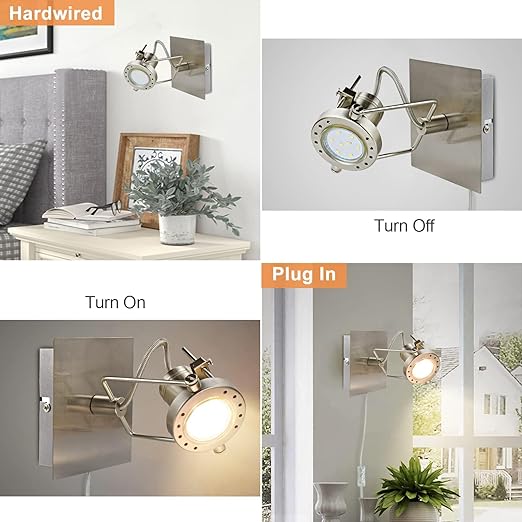 Led Ceiling Spotlight, Adjustable Wall Mount Lamp, Plug-in Track Light Kit Lighting for Bedside