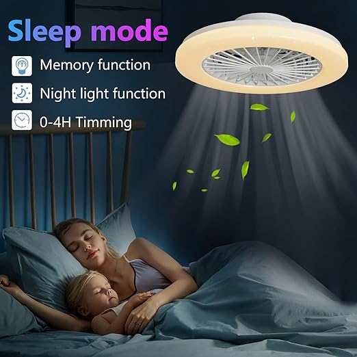 Low Profile Ceiling Fan with Light Smart Bladeless Ceiling Fans with RGB Lights Changing LED 3 Wind Speeds Festival Ambient Flush Mount Fan Light