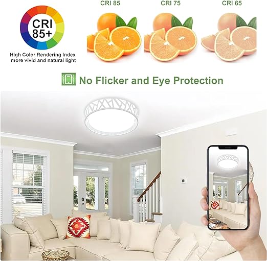 24W LED Flush Mount Ceiling Light, 15 Inch Dimmable Round Ceiling Light Fixture, Modern White Close to Ceiling Lights