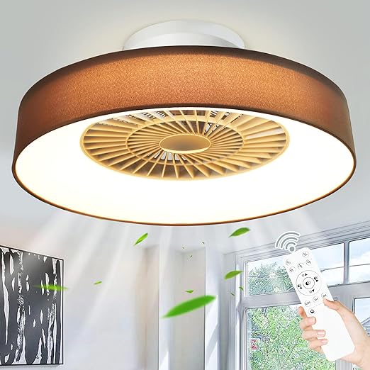 Low Profile Ceiling Fan with Light, 22.5'' LED Dimmable Ceiling Fans with Lights and Remote, Modern Bladeless Enclosed Ceiling Fan