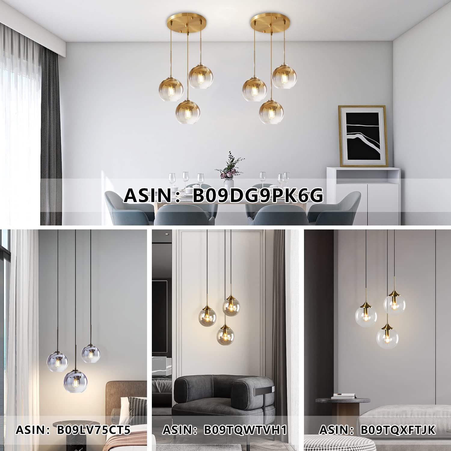 Modern 3-Pack Gold Globe Pendant Lighting Adjustable Length Lamp LED Farmhouse Light Fixtures Brass Dining Room Decor Hanging Light for Bedroom Kitchen Island Entryway