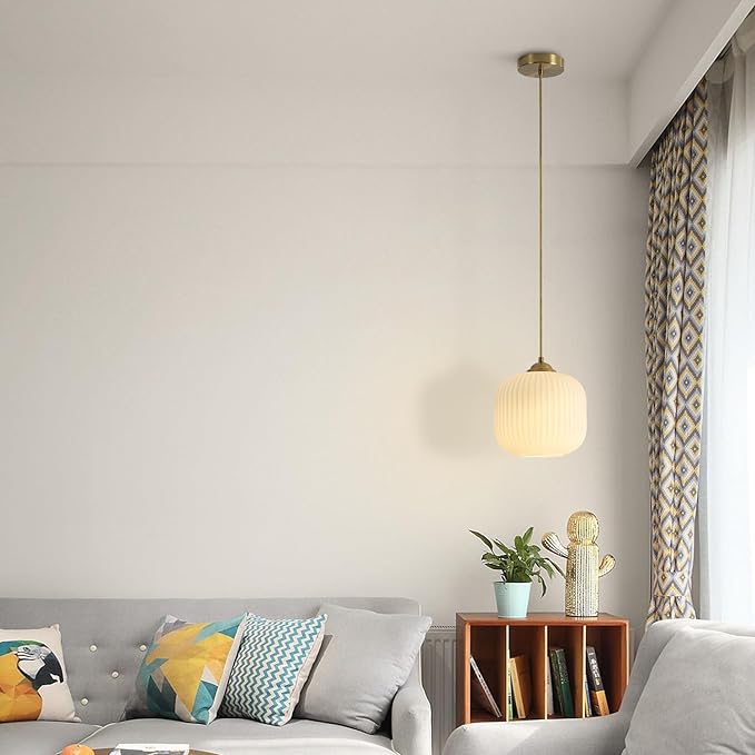 Modern Gold White Glass Pendant Light Contemporary Brass Metal Kitchen Island Dining Pendant Light Industrial Large Globe Pendant Lamp 1-Light Round Ball Hanging Lighting Fixture