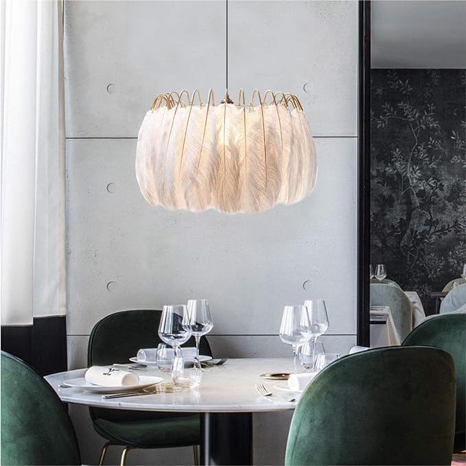 Nordic White Feather Chandelier Minimalist Decor Pendant Light Beautiful Adjustable Hanging Light for Bedroom Girls Room (Large)